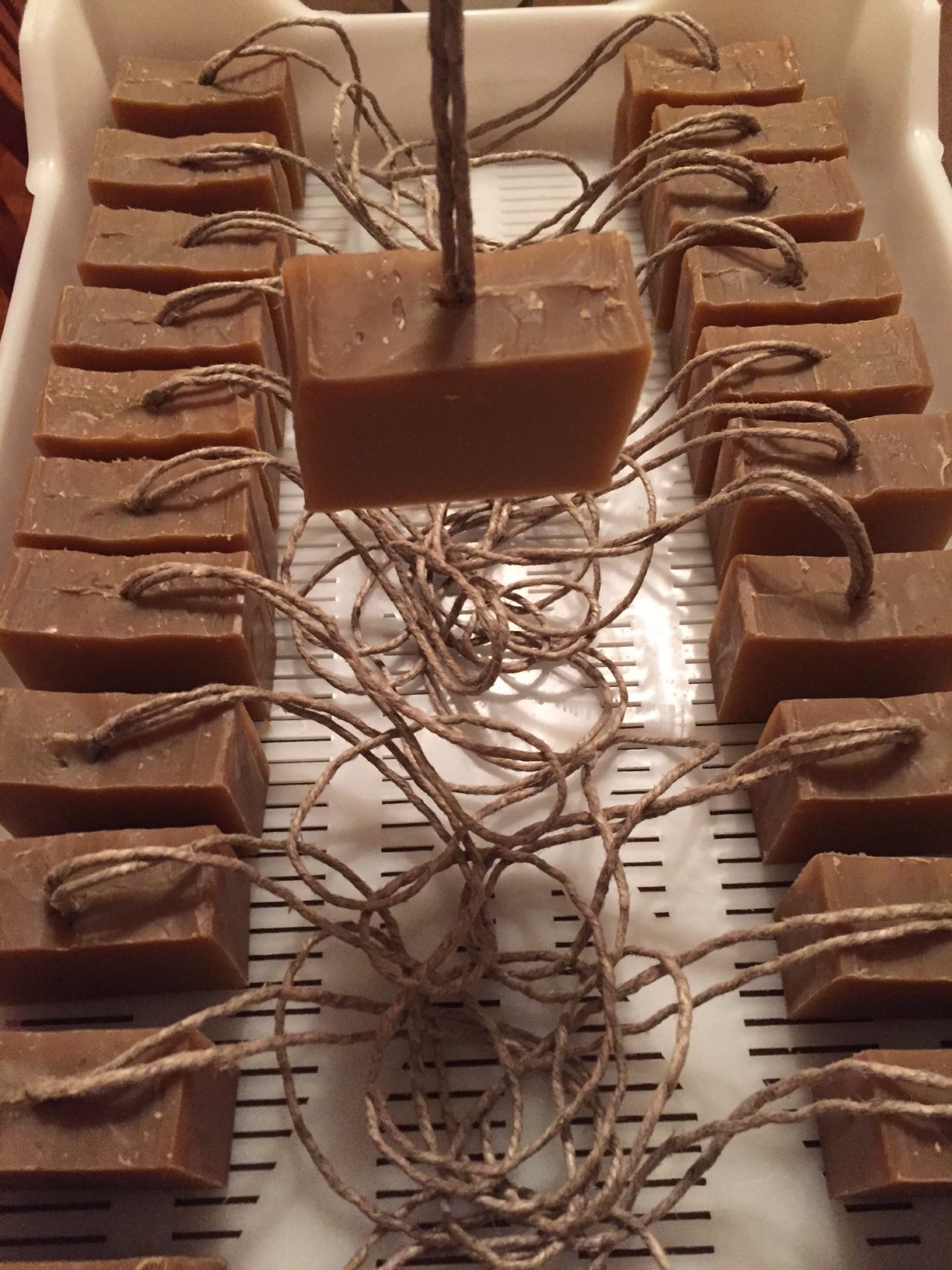 Handmade chocolate soaps arranged in a box